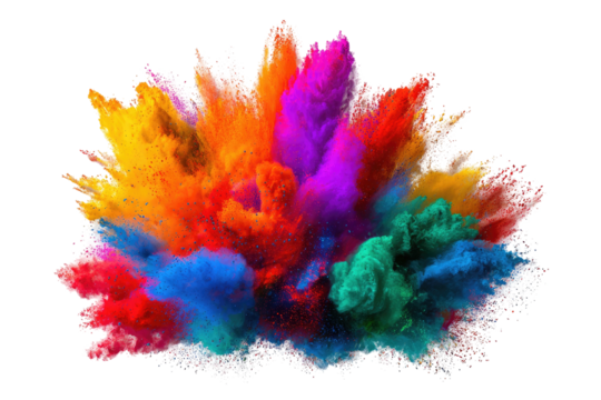Vibrant explosion of colorful powder against black backdrop