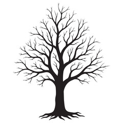 Stylized Black Silhouette of a Bare Deciduous Tree with Intricate Branches