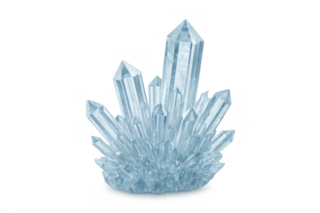 Blue crystal cluster forming a shiny geode structure, symbolizing healing and purity, transparent background