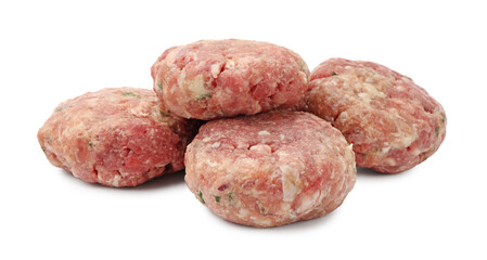 Fresh raw meat patties isolated on white