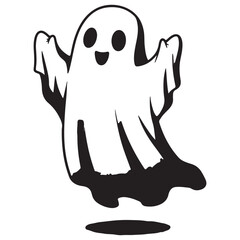 Cute Cartoon Ghost Floating with Shadow on White Background Illustration