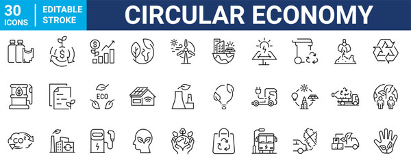 circular economy web line icons. net zero, eco. Vector illustration