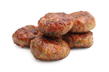 Delicious roasted meat patties isolated on white
