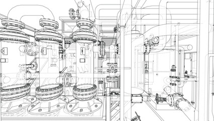 Fototapeta premium Industrial Piping Blueprint. Vector