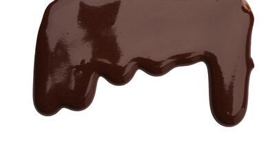 Flowing tasty melted chocolate on white background