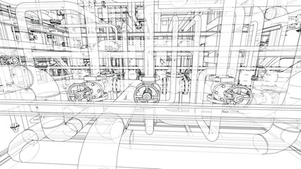 Intricate Industrial Pipe Blueprint. Vector