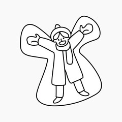 Child making snow angel doodle collage element vector