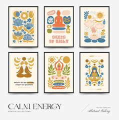 A modern set of vector posters inspired by meditation and calm energy. Abstract yoga poses, soft organic shapes, and serene design — perfect for wall art and mindful interiors.