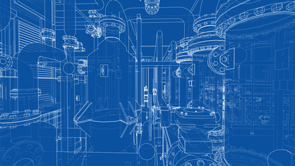 Industrial Blueprint Design. Vector