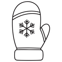 Simple Line Art Winter Mitten with Snowflake Pattern and Striped Cuff Design