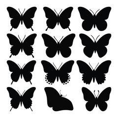 Stylish Butterfly Vector Set. Elegant Butterfly Silhouette Illustrations collection. Elegant Black and White Line Art Design Elements for wedding design, baby shower and party decoration.