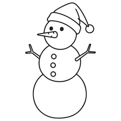 Simple Black Outline Snowman Wearing Santa Hat Vector Illustration