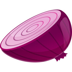 Red Onion Half Showing Concentric Rings and Layers with Purple Skin and White Interior Against a Transparent Background