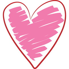 Red Outline Heart Shape Filled With Pink Scribbles On A Transparent Background Symbolic Of Love...