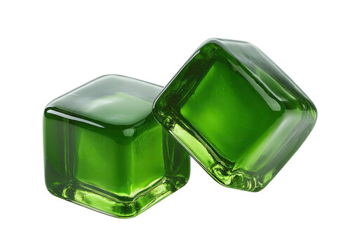 Two green, translucent cubes stacked on a black backdrop