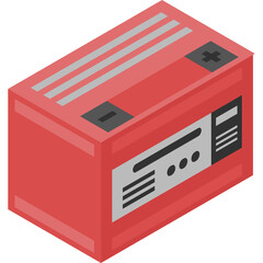Fototapeta premium Red Isometric Battery Icon With Gray Lines And Black Terminals On A Transparent Background Detailed Vector Illustration