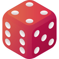 Red Isometric Die Showing Pips Six Four Three With Gradient Shading And White Dots On A Transparent Background
