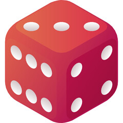 Red Isometric Die with White Pips Showing the Numbers Three Four and Five on a Transparent Background