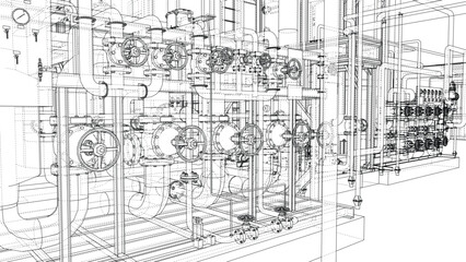 Fototapeta premium Intricate Industrial Piping Blueprint. Vector