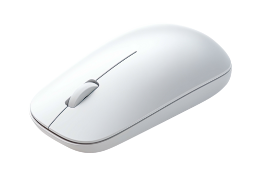 Sleek, minimalist white computer mouse against a dark backdrop