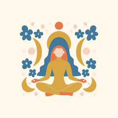 Minimal vector illustration inspired by meditation and calm energy. Features yoga poses, abstract shapes, and natural harmony — perfect for mindful design and modern wall art.