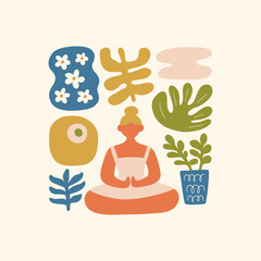 Minimal vector illustration inspired by meditation and calm energy. Features yoga poses, abstract shapes, and natural harmony &mdash; perfect for mindful design and modern wall art.