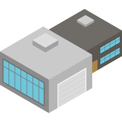 Modern Isometric Architecture Two Story Building With Large Windows and Garage Door On Transparent Background