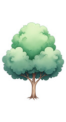 Tall Green Tree Illustration with Lush Foliage and Watercolor Texture on Transparent Background