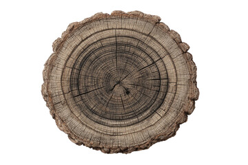 Fototapeta premium Cross-section of a weathered tree trunk, revealing concentric growth rings and a dark, cracked center