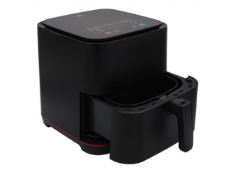 Air fryer without oil, is a must-have kitchen tool at home for convenience and to reduce cooking time, isolated on transparent background.