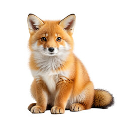 Obraz premium Adorable fox cub with reddish-orange fur, sitting and looking forward