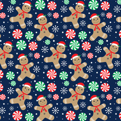 Christmas pattern with gingerbread man and lollipop