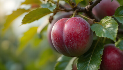 ripe red apples on a branch