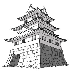 Marugame Castle Vector Illustration Stone Base Fortress. Perfect for architectural posters, tourism branding, Japanese cultural heritage