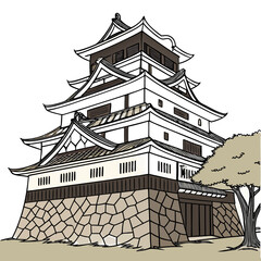 Matsue Castle Vector Illustration Traditional Fortress. Perfect for educational materials, history books, heritage merchandise