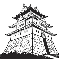 Marugame Castle Vector Illustration Stone Base Fortress. Perfect for architectural posters, tourism branding, Japanese cultural heritage