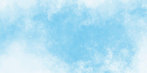 Grunge smooth light sky blue calming image of white clouds in a lavender sky evokes a sense of peace and tranquility, artistic watercolor painting style clouds background.	