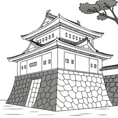 Matsumae Castle Vector Illustration. Perfect for cultural posters, heritage travel guides, educational use