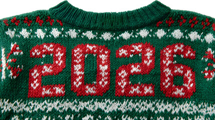 Festive Green Knitted Sweater with 2026 Year Design