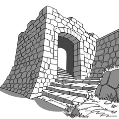 Nakagusuku Castle Ruins Vector Illustration Okinawa. Perfect for heritage education, cultural posters, travel projects
