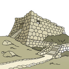 Nakagusuku Castle Ruins Vector Illustration Okinawa. Perfect for heritage education, cultural posters, travel projects
