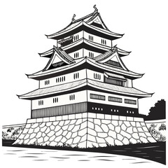 Nakatsu Castle Vector Illustration. Perfect for travel posters, cultural digital design, heritage studies