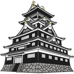 Okayama Castle Vector Illustration. Perfect for tourism branding, cultural exhibitions, educational graphics