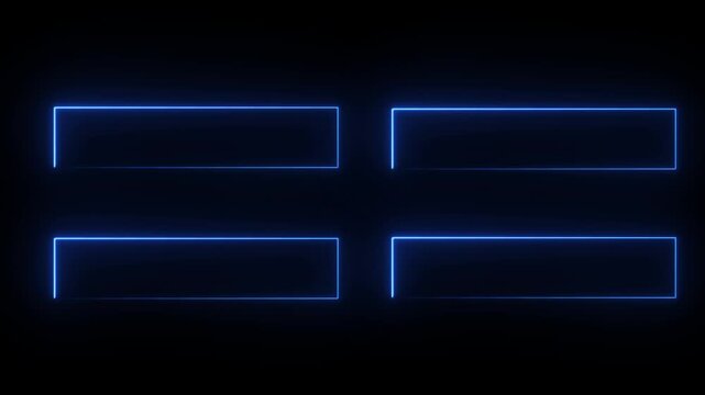 abstrack square rectangle picture frame icon neon animation.Border abstrack square rectangle frame shape rotation display screen neon box round seamless photo frame movement on black background 
