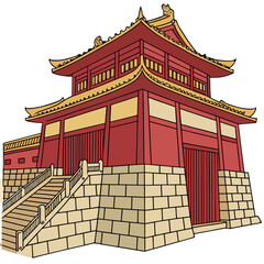 Shuri Castle Vector Illustration Red Fortress. Perfect for Okinawa tourism branding, cultural education, heritage merchandise