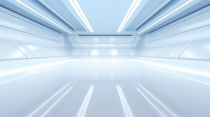Obraz premium Futuristic and Bright White Hallway or Room with Glowing Lights