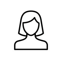 Generic Female Avatar Outline with Short Hair and Shoulders Isolated on White