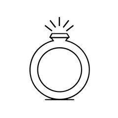 Simple Line Drawing of a Ring with a Gemstone and Emanating Sparkles