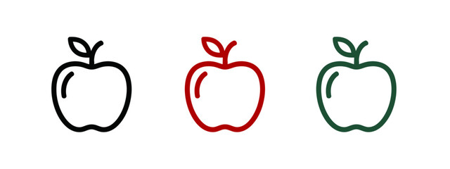 Apple outline icon set in black, red and green against a white background