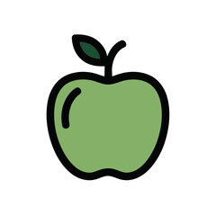 Green Apple with Single Leaf on Top Displayed on a Plain Background